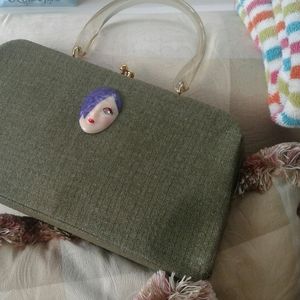Vintage green cloth handbag